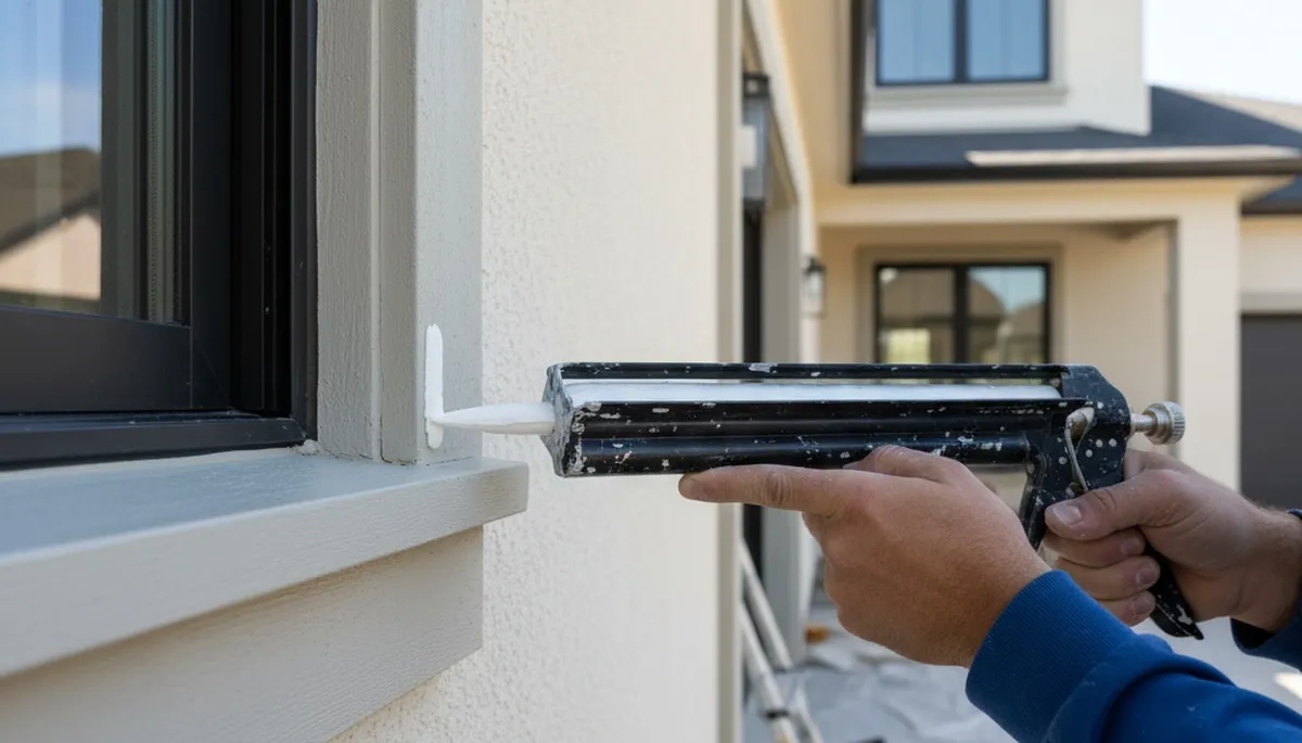 Professional caulking and sealing on Troy, MI home exterior for weatherproof, long-lasting paint finish