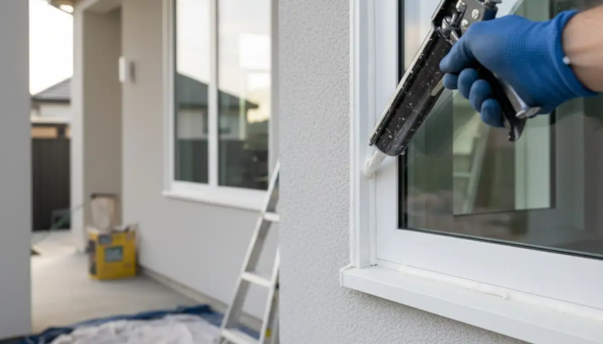 Professional caulking and sealing on Troy, MI home exterior for weather protection and energy efficiency