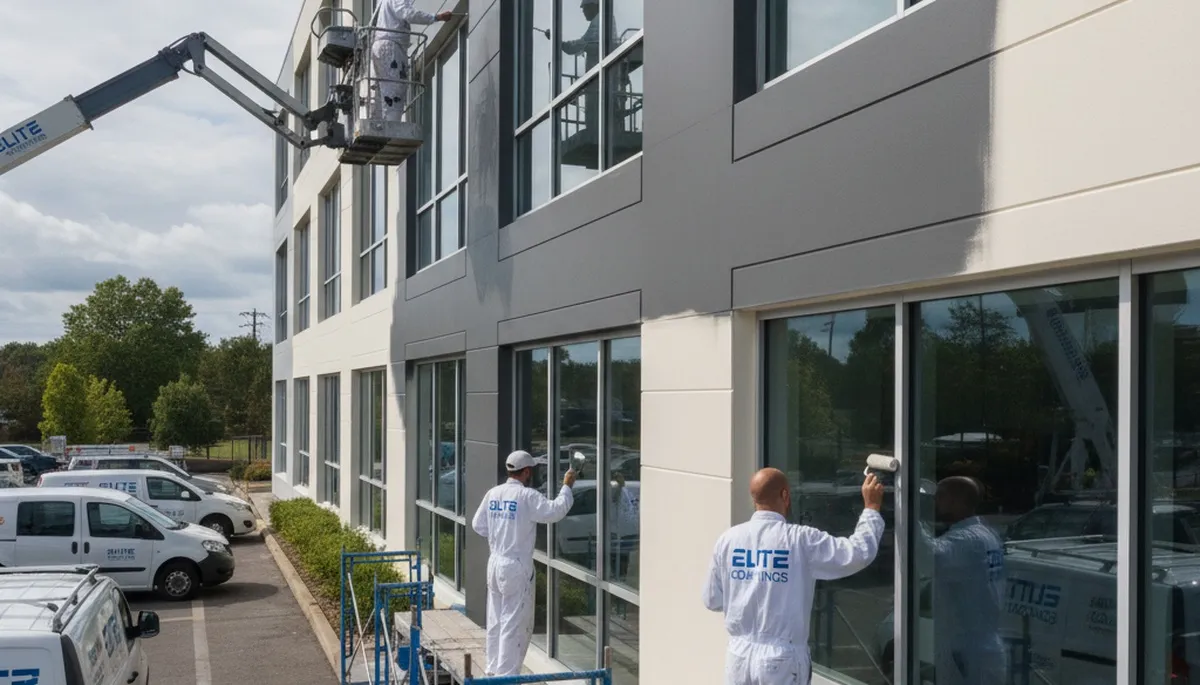 Commercial painters finishing office interior in Troy, MI with quality coatings for business spaces