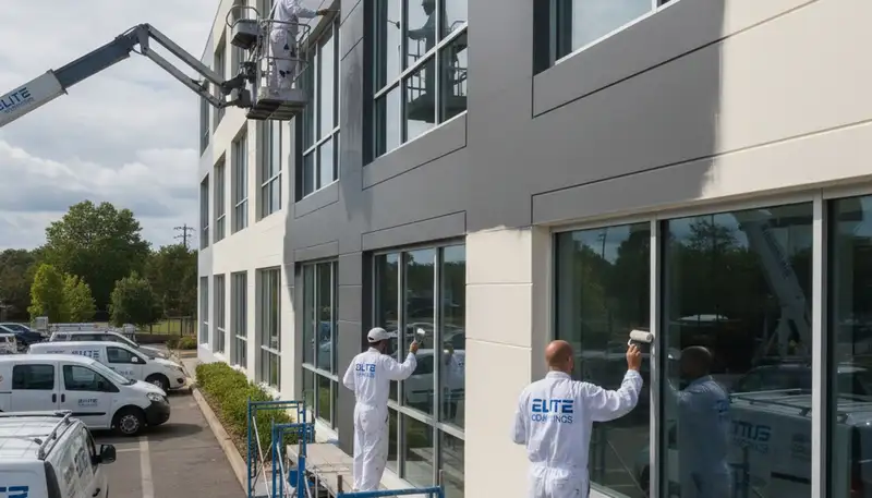 Commercial painters finishing office interior in Troy, MI with quality coatings for business spaces