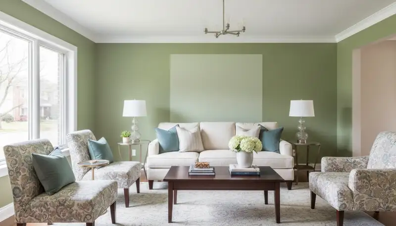 Freshly painted Troy, MI living room with smooth interior finishes by expert local house painters