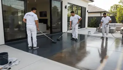 Professional concrete staining on driveway in Troy, MI by local house painting experts
