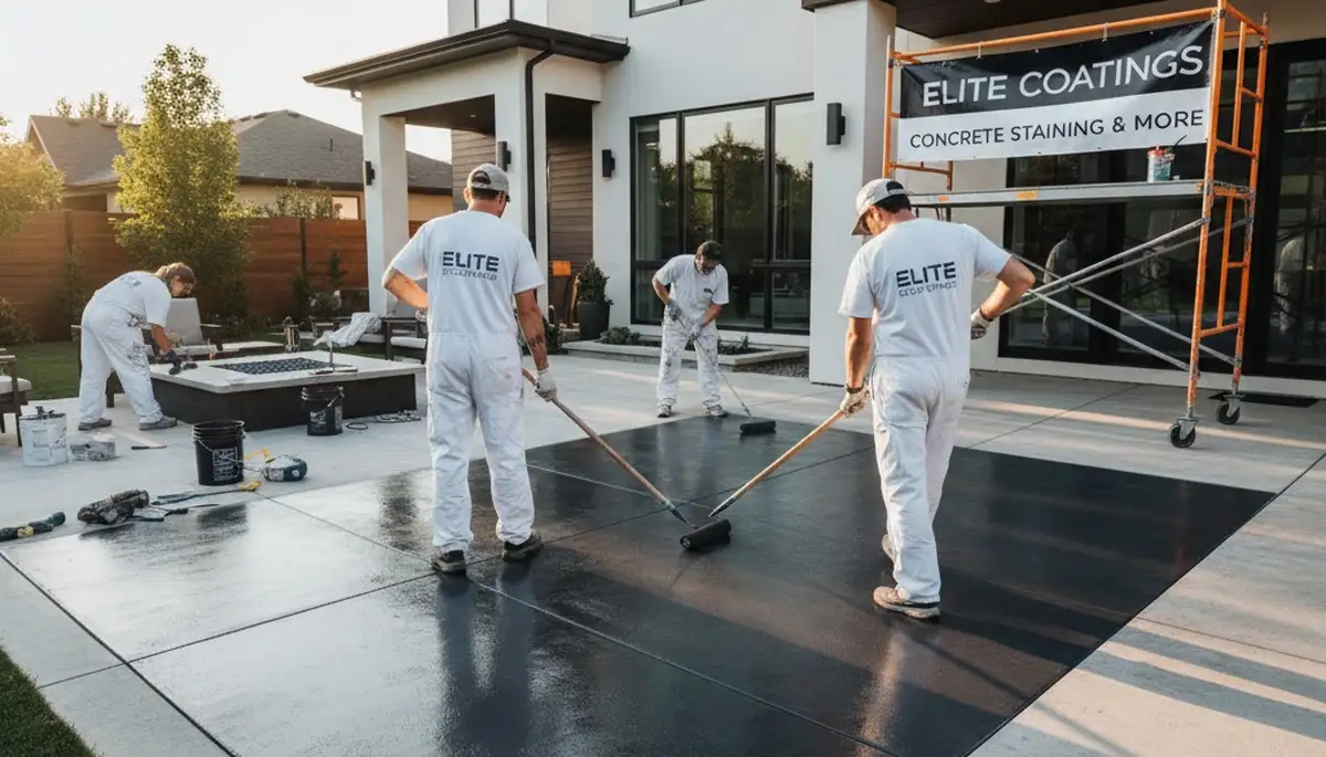Professional concrete staining on Troy, MI patio with durable decorative finish for lasting curb appeal