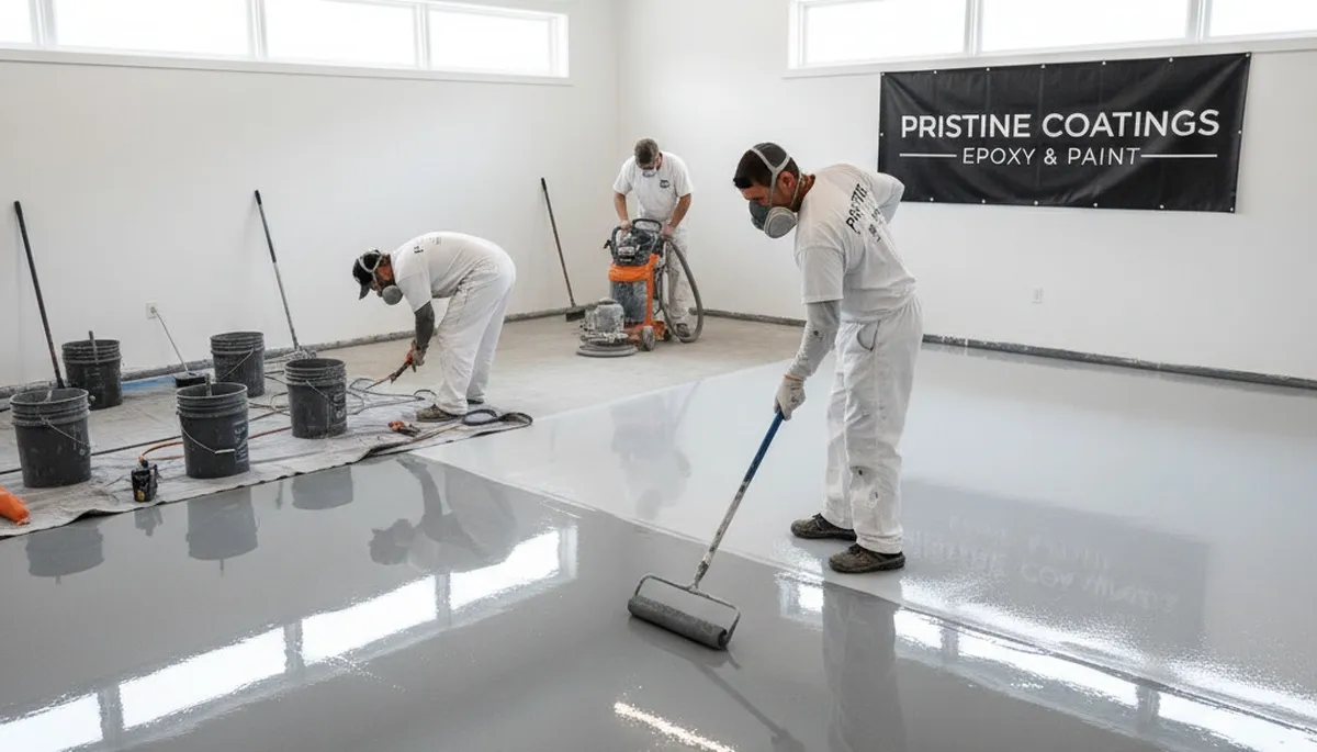 Epoxy garage floor coating in Troy MI with durable finish by local house painting experts