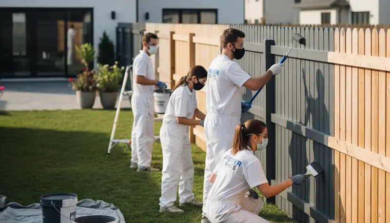 Professional fence painting in Troy, MI by expert house painters using durable outdoor paint finishes