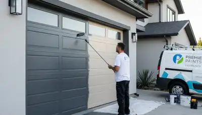 Professional garage door painting in Troy, MI by expert house painters enhancing curb appeal