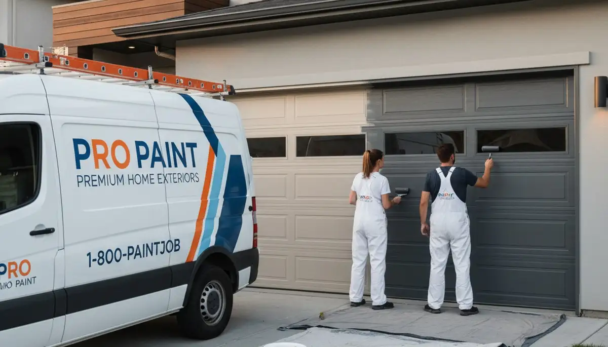 Professional garage door painting by expert house painters in Troy, MI enhancing curb appeal