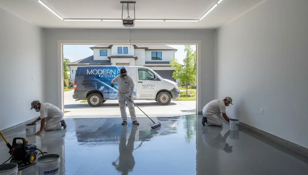 Epoxy garage floor coating installation in Troy MI for durable, protected, and polished concrete floors