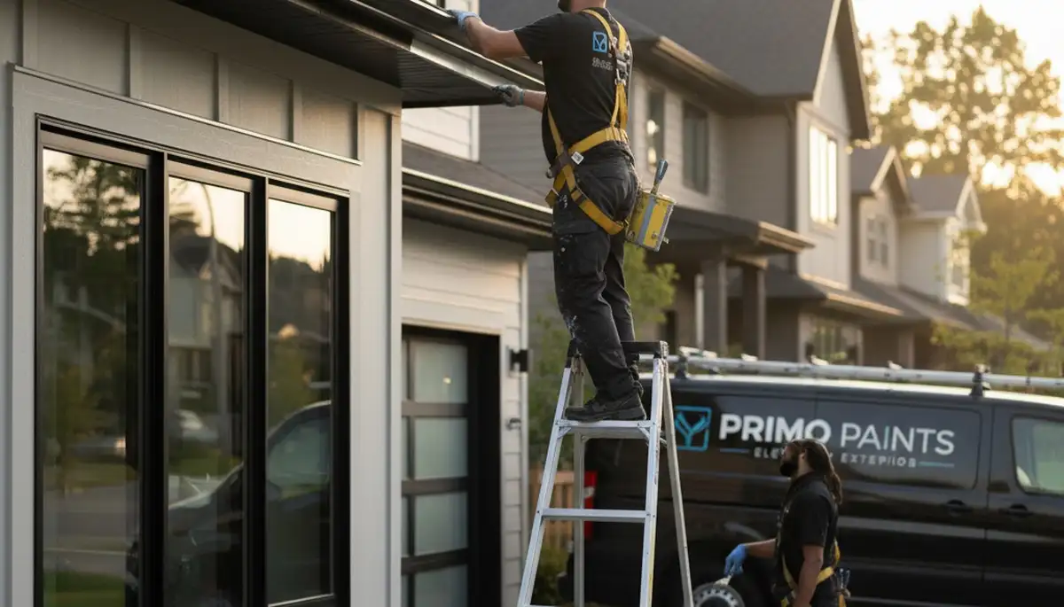 Professional gutter painting on a Michigan home exterior in Troy, MI by expert house painters