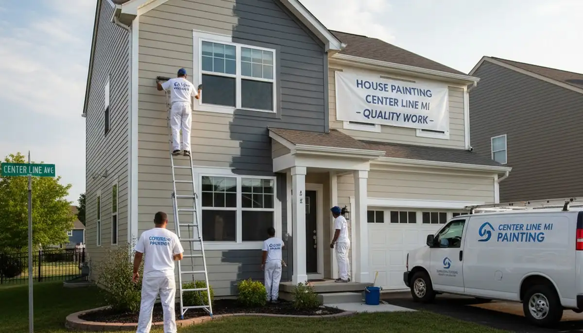 Professional house painters working on residential exterior in Troy, MI