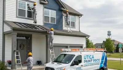 Professional house painters working on residential exterior in Troy, MI