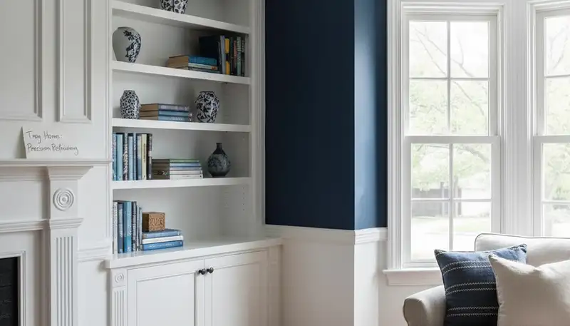 Professional interior trim painting with crisp lines and detail in Troy, MI home by expert painters