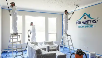 Professional popcorn ceiling removal and repainting in Troy, MI home by local house painters
