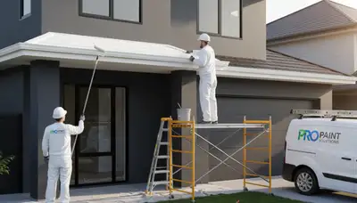 Professional trim and fascia painting on Troy, MI home exterior by expert house painters