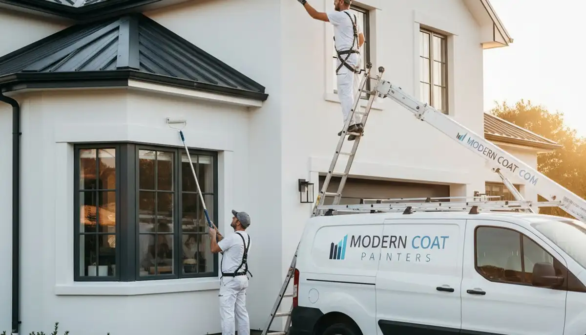 Professional trim and fascia painting on Troy MI home exterior by expert house painters