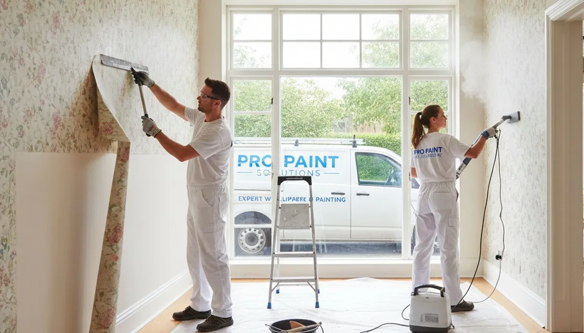 Professional wallpaper removal by house painters in Troy, MI preparing walls for fresh paint